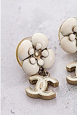 FWRD Renew Chanel Coco Mark Camellia Swing Earrings in Cream, view 4, click to view large image.