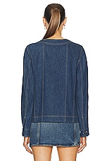 FWRD Renew Chanel Denim Coco Button Jacket in Blue, view 3, click to view large image.