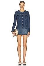 FWRD Renew Chanel Denim Coco Button Jacket in Blue, view 4, click to view large image.