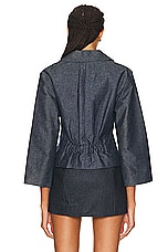 FWRD Renew Chanel Sequin Coco Denim Jacket in Dark Blue, view 3, click to view large image.