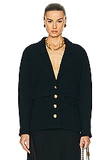 FWRD Renew Chanel Coco Gold Button Tweed Jacket in Black, view 1, click to view large image.