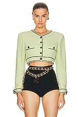 FWRD Renew Chanel 1995 Cropped Jacket in Green, view 1, click to view large image.