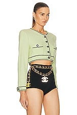 FWRD Renew Chanel 1995 Cropped Jacket in Green, view 2, click to view large image.