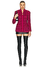 FWRD Renew Chanel Shimmer Houndstooth Tweed Jacket in Pink, view 4, click to view large image.