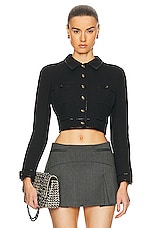 FWRD Renew Chanel Cropped Jacket in Black, view 1, click to view large image.