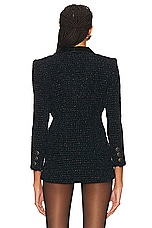 FWRD Renew Chanel Button Lame Tweed Tuxedo Blazer in Navy, view 3, click to view large image.