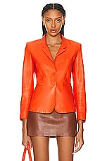 FWRD Renew Hermes Leather Blazer in Red, view 1, click to view large image.