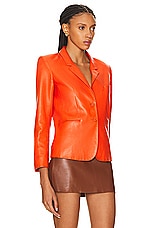 FWRD Renew Hermes Leather Blazer in Red, view 2, click to view large image.