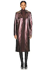 FWRD Renew Celine Leather Trench Coat in Brown, view 2, click to view large image.