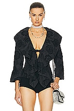 FWRD Renew Chanel Ruffle Silk Jacket in Black, view 1, click to view large image.