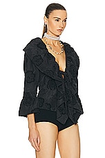 FWRD Renew Chanel Ruffle Silk Jacket in Black, view 2, click to view large image.