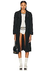 FWRD Renew Chanel Silk Long Coat in Black, view 1, click to view large image.