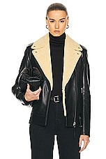 FWRD Renew Coach Leather Shearling Moto Jacket in Black, view 1, click to view large image.