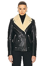 FWRD Renew Coach Leather Shearling Moto Jacket in Black, view 2, click to view large image.