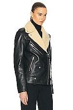 FWRD Renew Coach Leather Shearling Moto Jacket in Black, view 3, click to view large image.