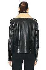 FWRD Renew Coach Leather Shearling Moto Jacket in Black, view 4, click to view large image.