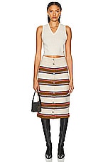 FWRD Renew Chanel Striped Knit Skirt in Beige & Brown, view 4, click to view large image.