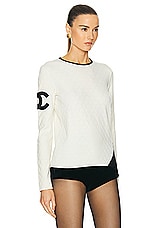 FWRD Renew Chanel Cashmere Knit Coco Mark Top in White, view 2, click to view large image.