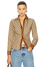 FWRD Renew Gucci Tom Ford GG Monogram Button Down Shirt in Beige, view 1, click to view large image.
