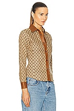 FWRD Renew Gucci Tom Ford GG Monogram Button Down Shirt in Beige, view 2, click to view large image.