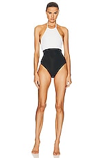 FWRD Renew Chanel Colorblock Logo One Piece Swimsuit in Multi, view 1, click to view large image.