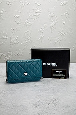 FWRD Renew Chanel Lambskin Matelasse Wallet on Chain Shoulder Bag in Blue, view 10, click to view large image.