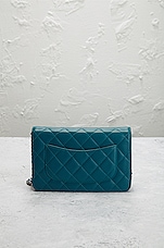 FWRD Renew Chanel Lambskin Matelasse Wallet on Chain Shoulder Bag in Blue, view 3, click to view large image.