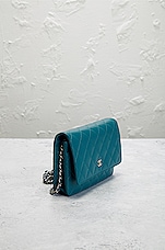 FWRD Renew Chanel Lambskin Matelasse Wallet on Chain Shoulder Bag in Blue, view 4, click to view large image.