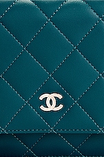 FWRD Renew Chanel Lambskin Matelasse Wallet on Chain Shoulder Bag in Blue, view 7, click to view large image.