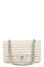 FWRD Renew Chanel Medium Classic Double Flap Tweed Shoulder Bag in Cream, view 1, click to view large image.