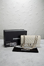 FWRD Renew Chanel Medium Classic Double Flap Tweed Shoulder Bag in Cream, view 10, click to view large image.