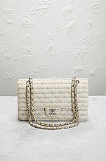 FWRD Renew Chanel Medium Classic Double Flap Tweed Shoulder Bag in Cream, view 2, click to view large image.