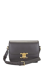 FWRD Renew Celine Calfskin Triomphe Shoulder Bag in Grey, view 1, click to view large image.