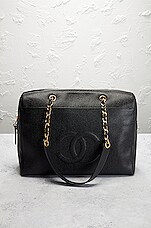 FWRD Renew Chanel Vintage Coco Chain Tote Bag in Black, view 2, click to view large image.