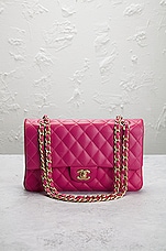 FWRD Renew Chanel Medium Lambskin Classic Double Flap Shoulder Bag in Pink, view 2, click to view large image.