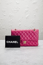 FWRD Renew Chanel Medium Lambskin Classic Double Flap Shoulder Bag in Pink, view 9, click to view large image.
