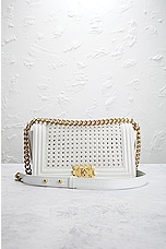 FWRD Renew Chanel 2014 Medium Braided Boy Bag in White, view 2, click to view large image.
