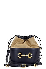 FWRD Renew Gucci Horsebit 1955 Bucket Bag in Navy, view 1, click to view large image.