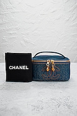 FWRD Renew Chanel Vintage Denim Timeless Vanity Bag in Blue, view 10, click to view large image.