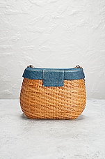 FWRD Renew Chanel Denim &amp; Straw Basket Bag in Blue, view 3, click to view large image.
