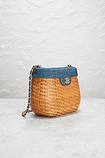 FWRD Renew Chanel Denim &amp; Straw Basket Bag in Blue, view 4, click to view large image.