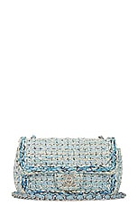 FWRD Renew Chanel Tweed Chain Shoulder Bag in Blue, view 1, click to view large image.