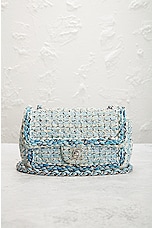 FWRD Renew Chanel Tweed Chain Shoulder Bag in Blue, view 2, click to view large image.