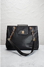 FWRD Renew Chanel Turnlock Flap Tote Bag in Black, view 2, click to view large image.