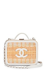 FWRD Renew Chanel 2019 Raffia Rattan Filigree Vanity Bag in White, view 1, click to view large image.
