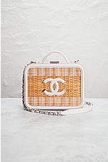 FWRD Renew Chanel 2019 Raffia Rattan Filigree Vanity Bag in White, view 2, click to view large image.