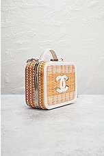 FWRD Renew Chanel 2019 Raffia Rattan Filigree Vanity Bag in White, view 4, click to view large image.