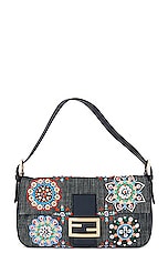 FWRD Renew Fendi Mama Denim Beaded Baguette Bag in Blue | FWRD