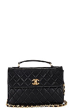 FWRD Renew Chanel Vintage Black Top Handle Quilted Shoulder Bag in Black, view 1, click to view large image.