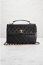 FWRD Renew Chanel Vintage Black Top Handle Quilted Shoulder Bag in Black, view 2, click to view large image.